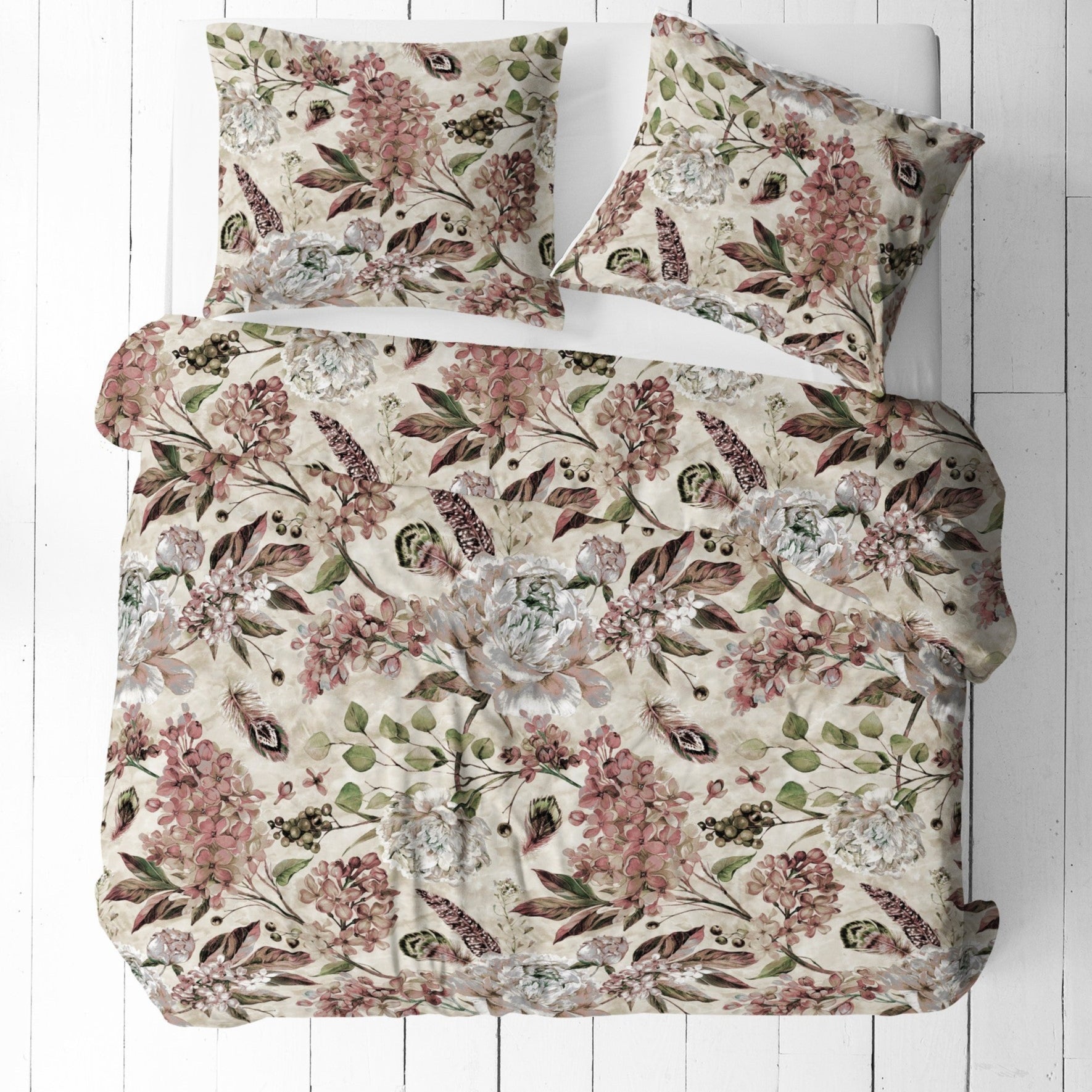 100% Kokvilnas audums - bēšs puķu motīvs 125 g/m²