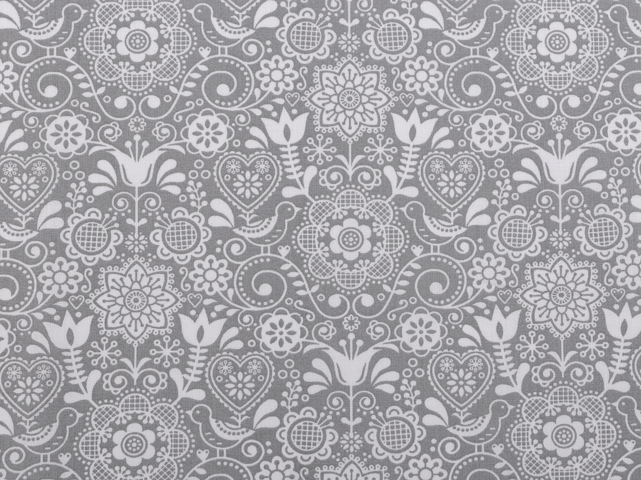 100% Kokvilnas audums - raksts uz pelēka fona 125 g/m²