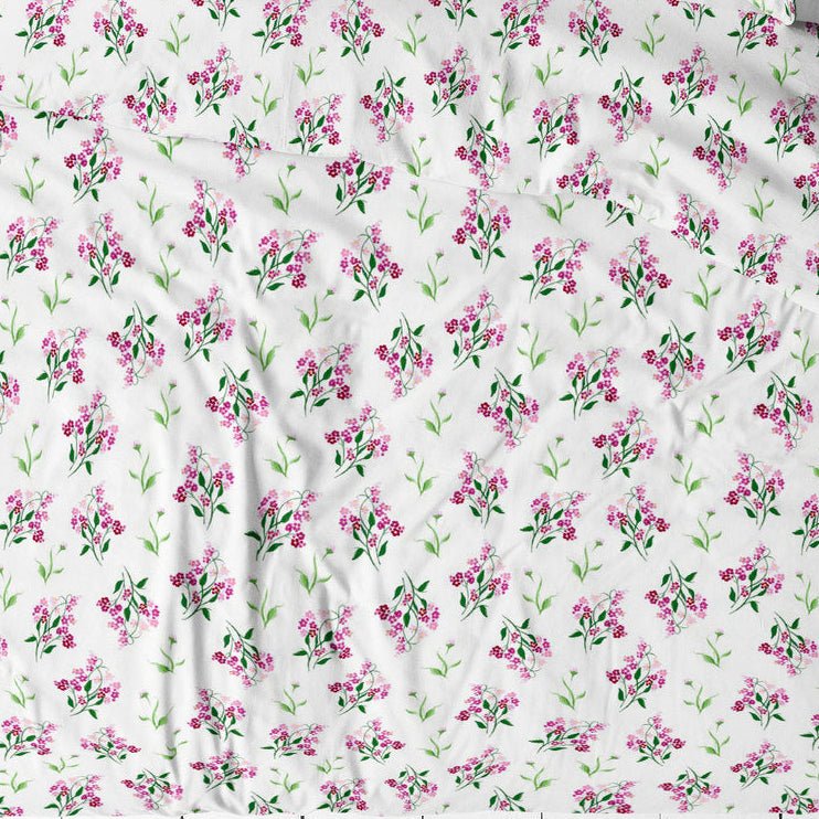 Bild mit 100% Baumwollstoff – rosa Vergissmeinnicht, 125 g/m² – erhältlich bei Šarlotes audumi
