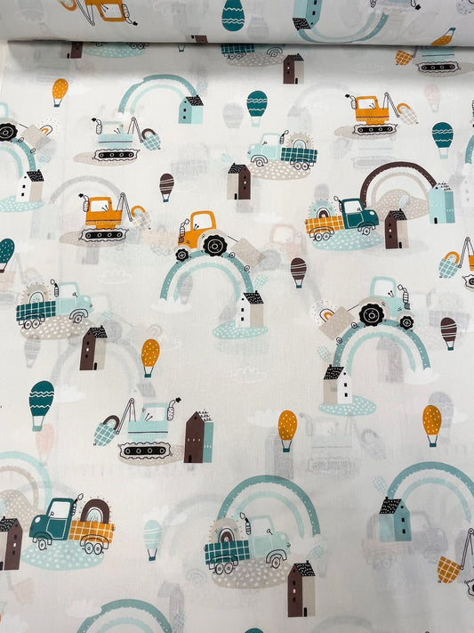 Attēls ar 100% Kokvilnas audums - traktori 125 g/m² – pieejams Šarlotes audumi