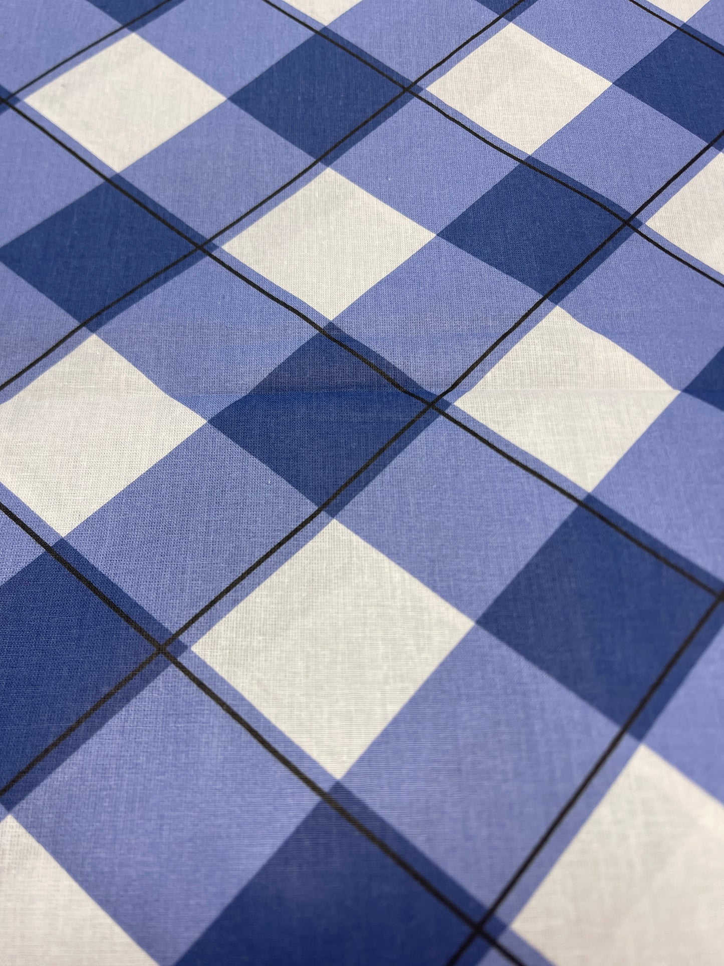 Attēls ar 100% Kokvilnas audums - zils rūtains 125 g/m² – pieejams Šarlotes audumi