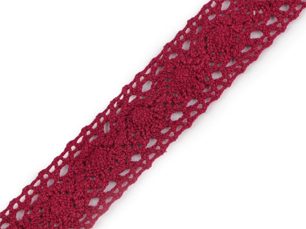 Attēls ar 100% Kokvilnas mežģīne 3 cm - bordo – pieejams Šarlotes audumi