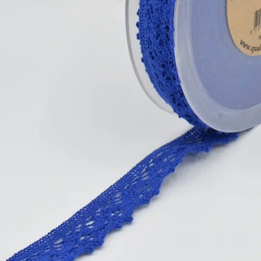 100% Kokvilnas mežģīne - 3 cm rudzupuķu zila