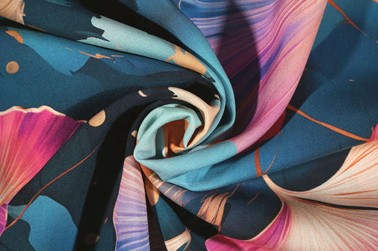 100% Viscose fabric - angel trumpet motif 95 g/m²