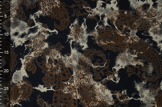 Attēls ar 100% Viskozes audums - bruns un melns raksts 135 g/m² – pieejams Šarlotes audumi