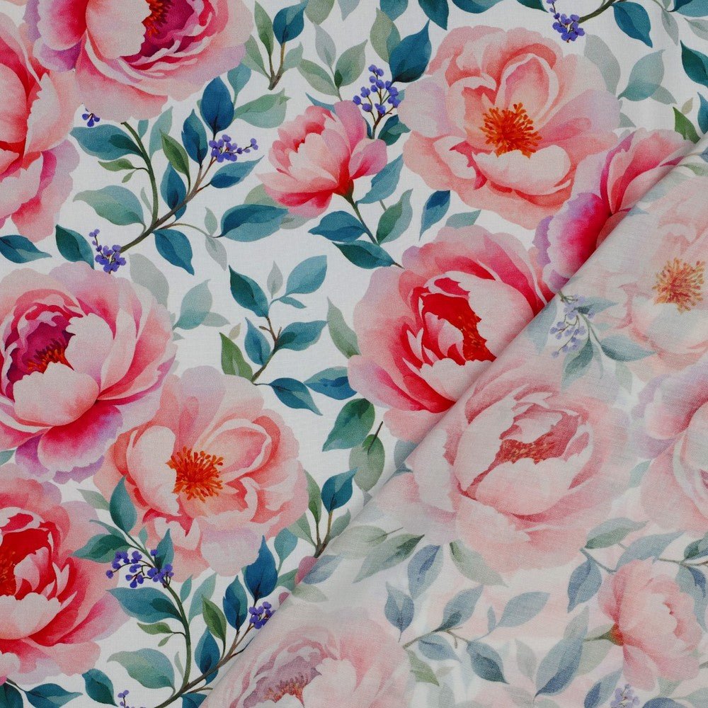 Attēls ar 100% Viskozes audums - krūmrozītes 135 g/m² – pieejams Šarlotes audumi