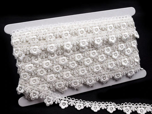 Gipūra mežģīne / ielaide ar margrietiņas rakstu 21 mm-balta