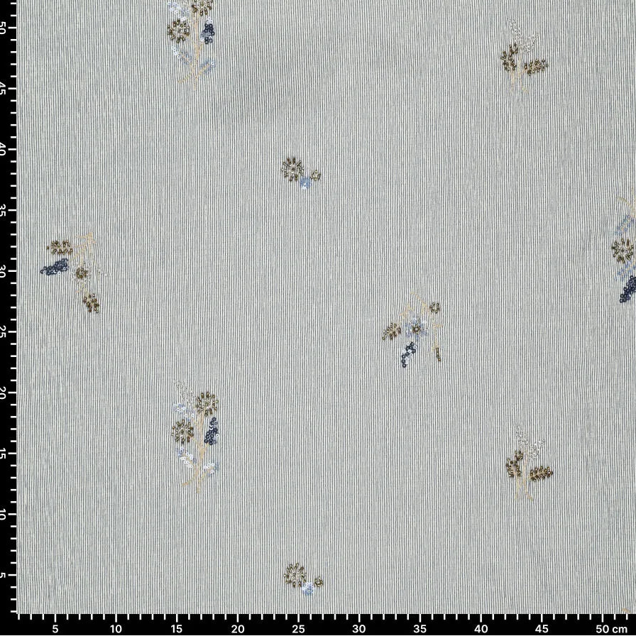 shirt fabric with elastane, blue striped with embroidered beads 135 g/m²