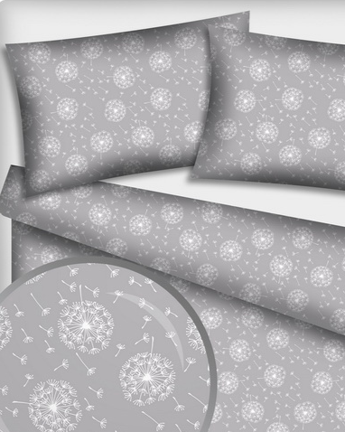 100% Cotton fabric - dandelion fluff on a gray background 125 g/m²