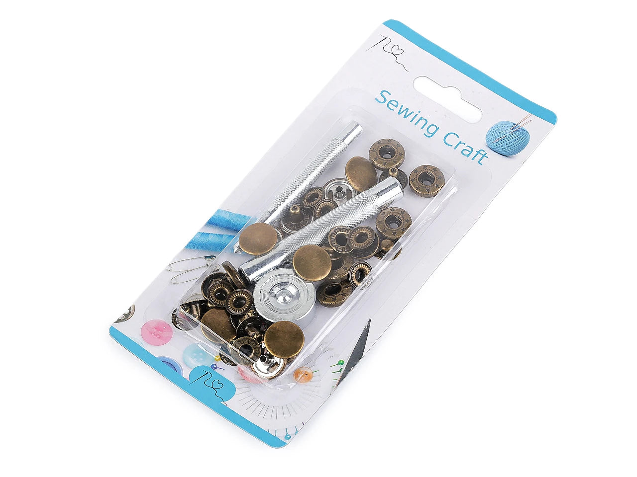 Metāla spiedpogas Ø15 mm ar rokas instrumentu|dažādu toņu