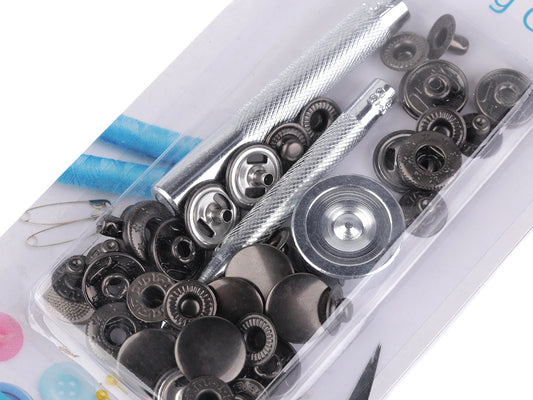 Metāla spiedpogas Ø15 mm ar rokas instrumentu|dažādu toņu