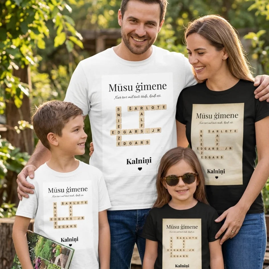 T-shirt de famille personnalisé style « Scrabble »