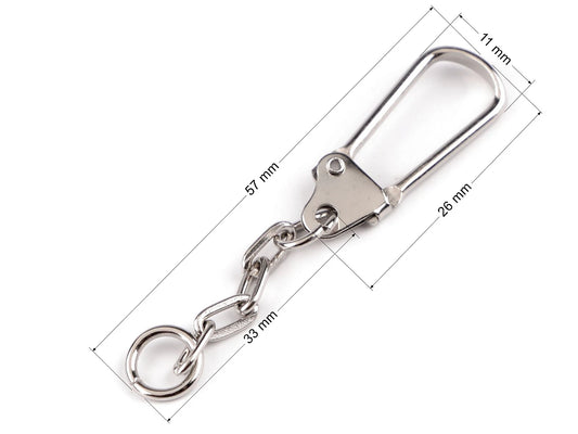 Metāla karabīne ar ķēdīti| 11 x 26 mm 10 gab.|dažādu toņu