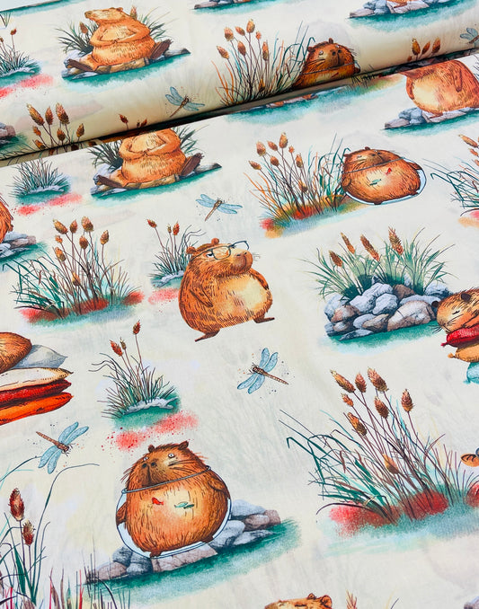 100% Cotton fabric - capybaras 125 g/m