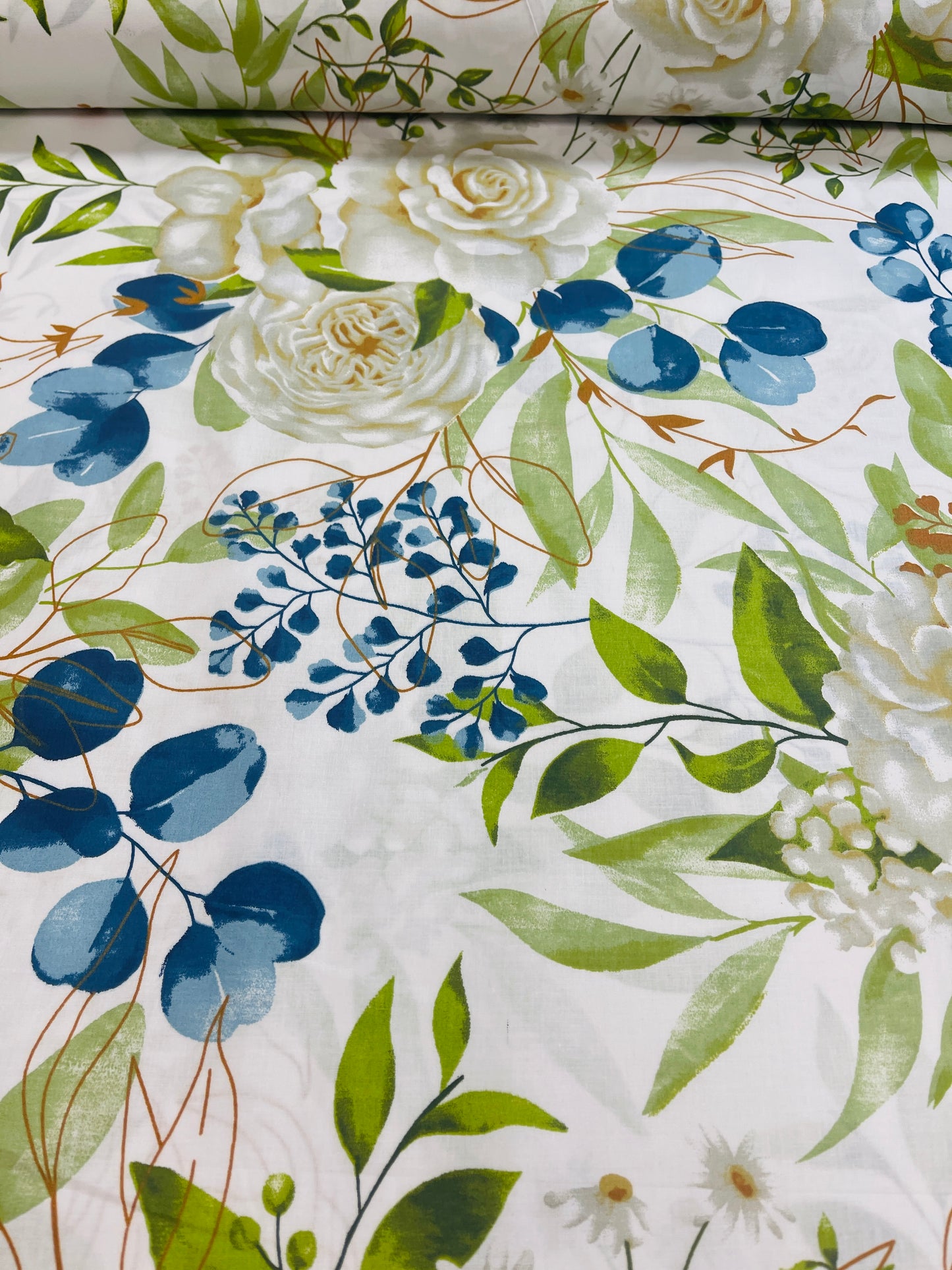 100% tissu en coton roses blanches 125 g/m²