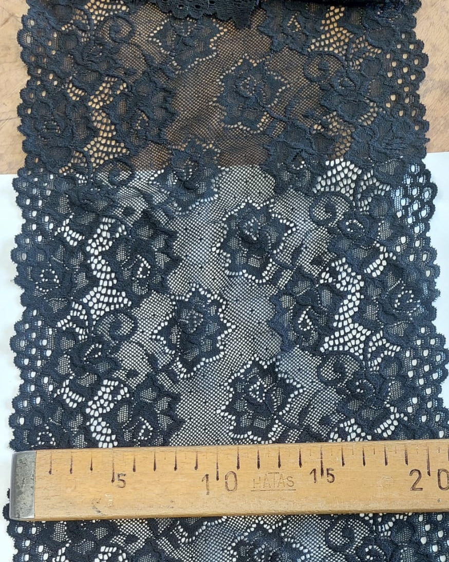Elastīga mežģīne 20 cm-pusnakts melnais