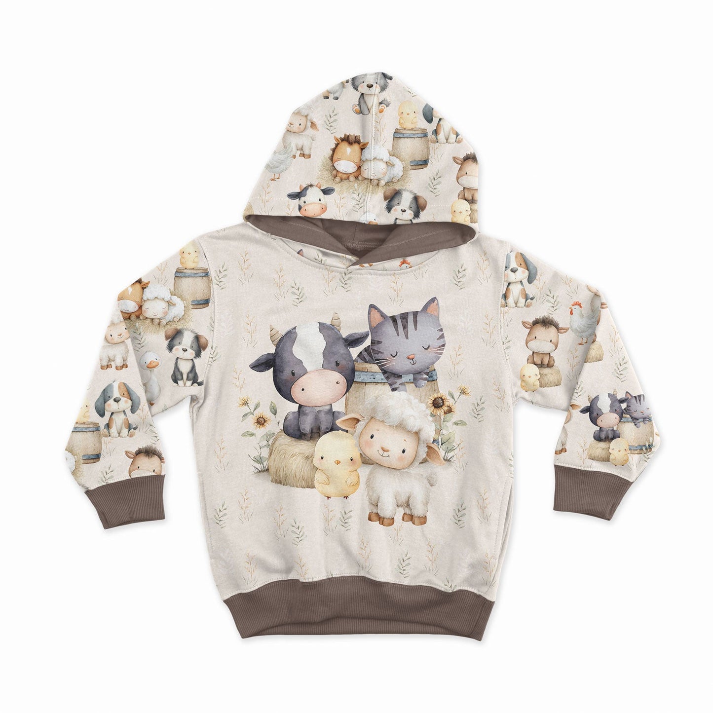 Image d'un panneau en jersey à boucles - joyeuse bande d'amis de la ferme 250 g/m² | Design - 02 – disponible chez Šarlotes audumi