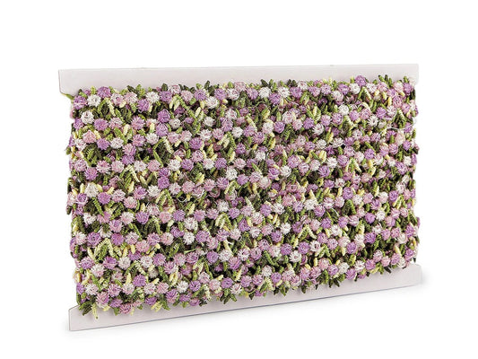 Bild von Dekoband mit 3D-Blumen – hellviolett, 15 mm – online bei Šarlotes audumi erhältlich