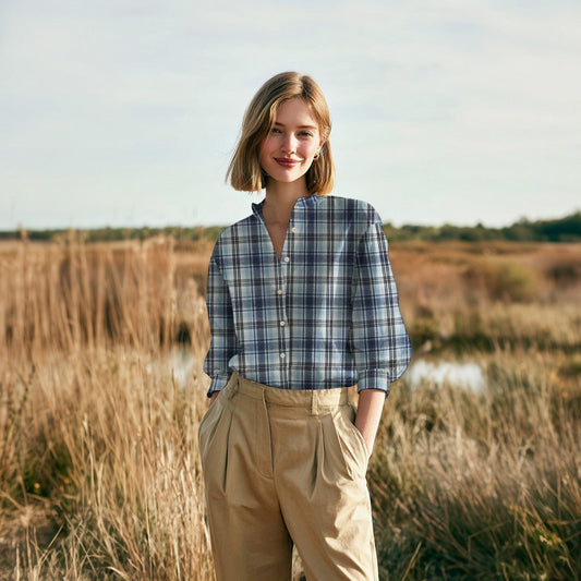 Attēls ar Flanelis - gaiši zils rūtains 137 g/m² – pieejams Šarlotes audumi