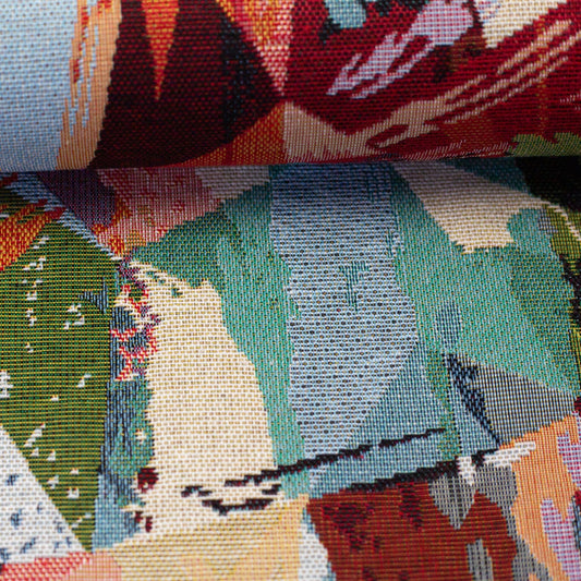 Image with abstract multicolored geometric tapestry pattern 340 g/m² – available online at Šarlotes audumi