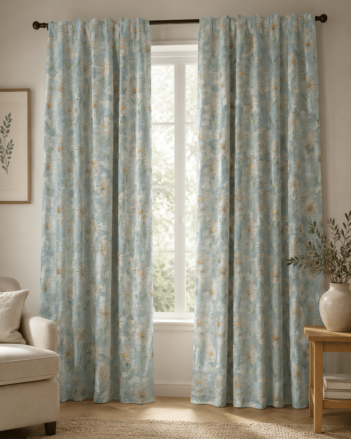 Image d’un tissu gobelin à marguerites 350 g/m² – disponible chez Šarlotes audumi