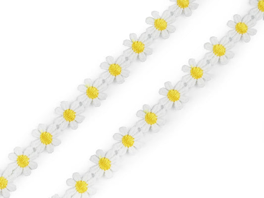 Bild von besticktem Deko-Band mit Gänseblümchen, 15 mm – erhältlich bei Šarlotes audumi