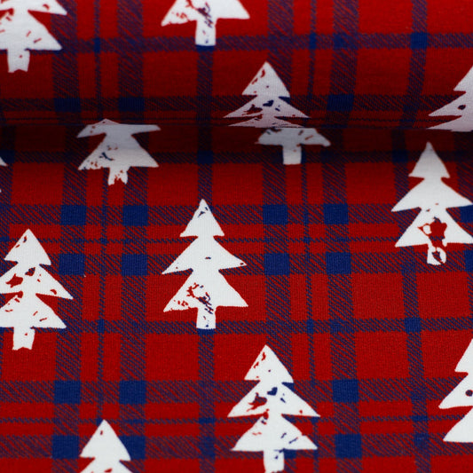 Kokvilnas cilpiņtrikotāža ar siltinājumu - egles un rūtiņās 280 g/m²