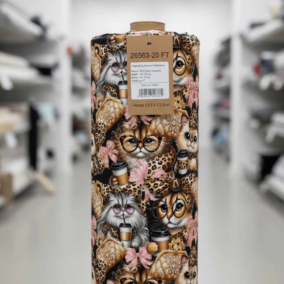 Attēls ar Kokvilnas cilpiņtrikotāža ar siltinājumu - modes kaķi 250 g/m² – pieejams Šarlotes audumi