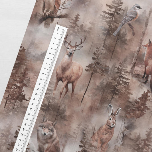 Kokvilnas cilpiņtrikotāža - briedis mežā 250 g/m²