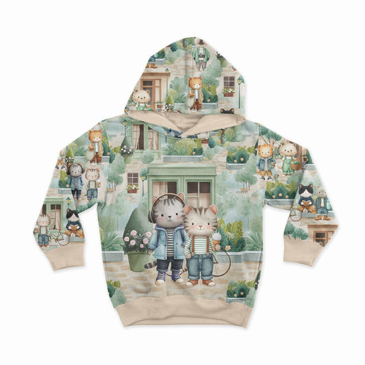 Attēls ar Kokvilnas cilpiņtrikotāža - kaķu dzīve pilsētā 250 g/m² – pieejams Šarlotes audumi