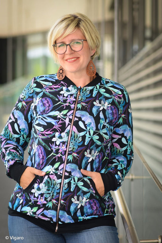 Kokvilnas cilpiņtrikotāža - lapu motīvs 265 g/m²