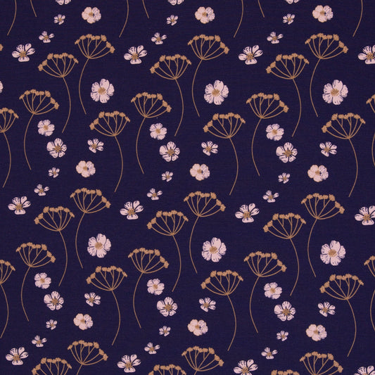 Kokvilnas cilpiņtrikotāža - pelašķi un rozā zieds 265 g/m²