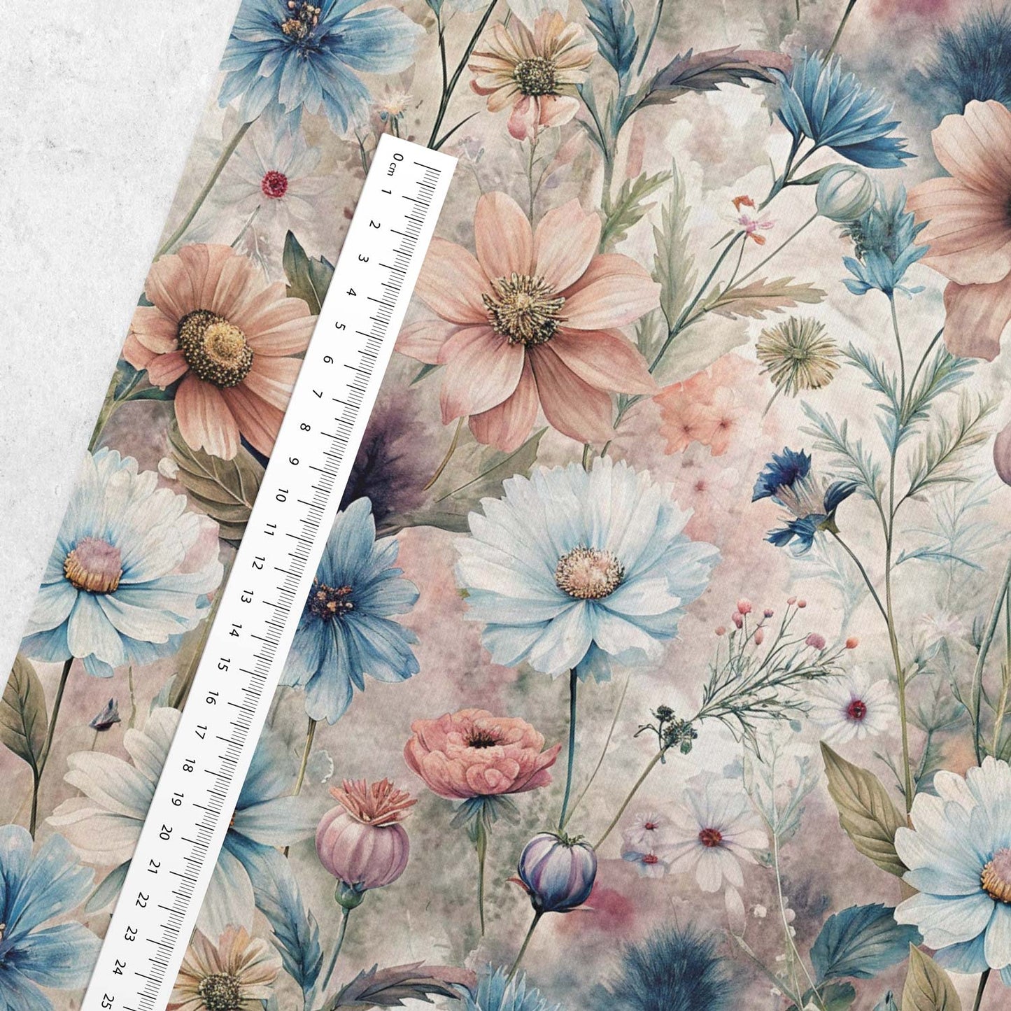 Attēls ar Kokvilnas cilpiņtrikotāža - sapņainā pavasara ziedu pļava 250 g/m² – pieejams Šarlotes audumi