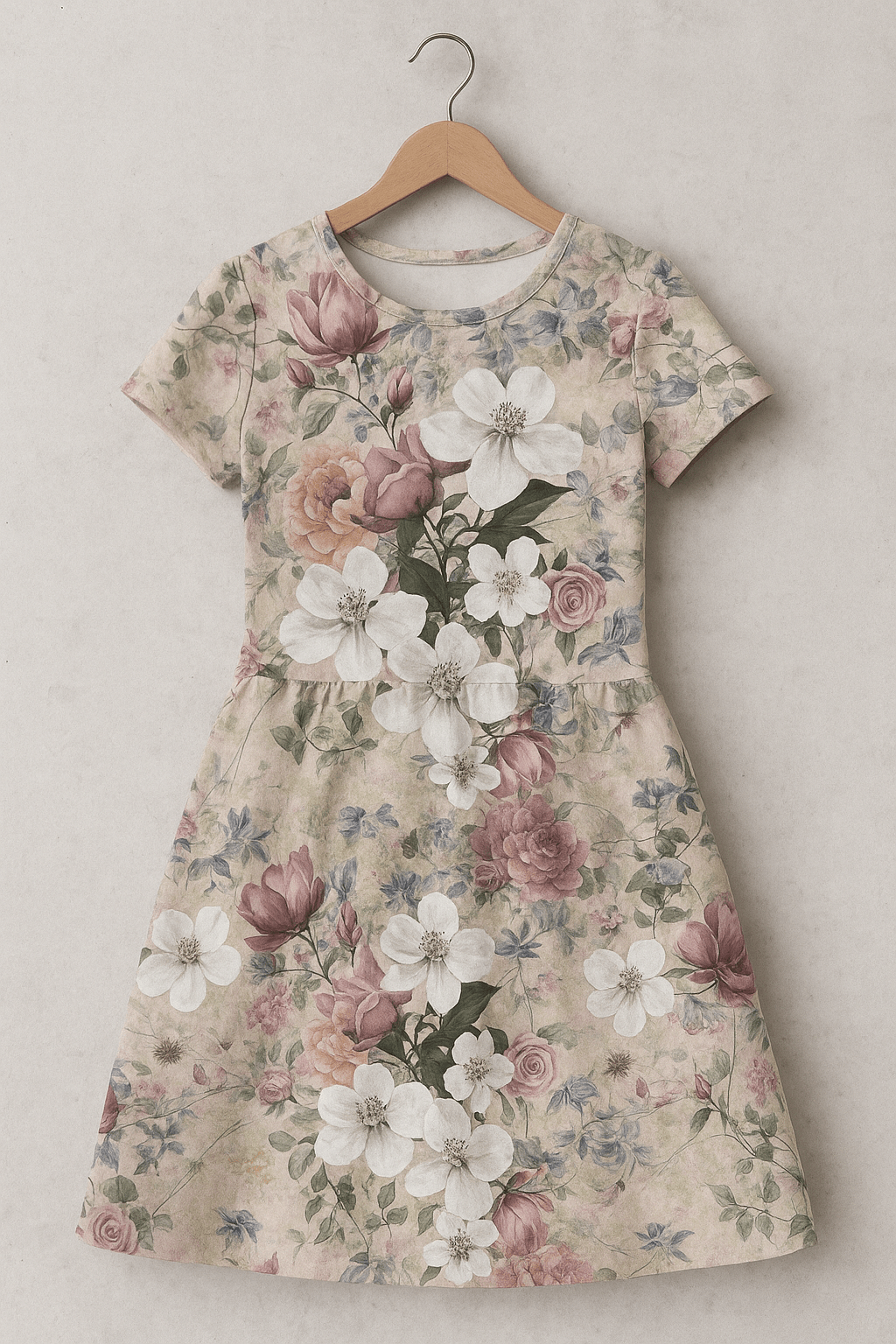 Kokvilnas cilpiņtrikotāža - vintage ziedi 250 g/m²