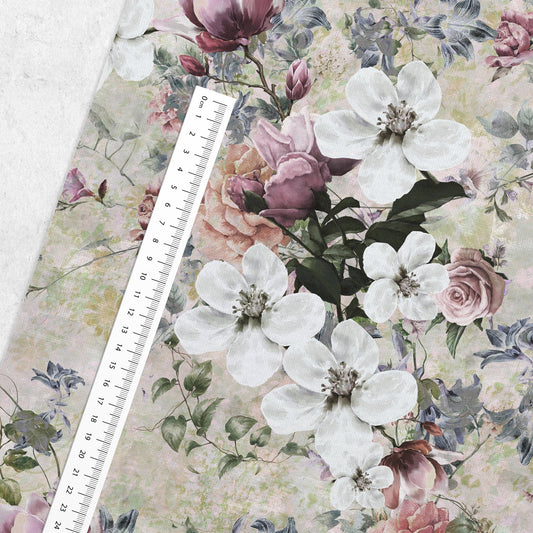 Kokvilnas cilpiņtrikotāža - vintage ziedi 250 g/m²