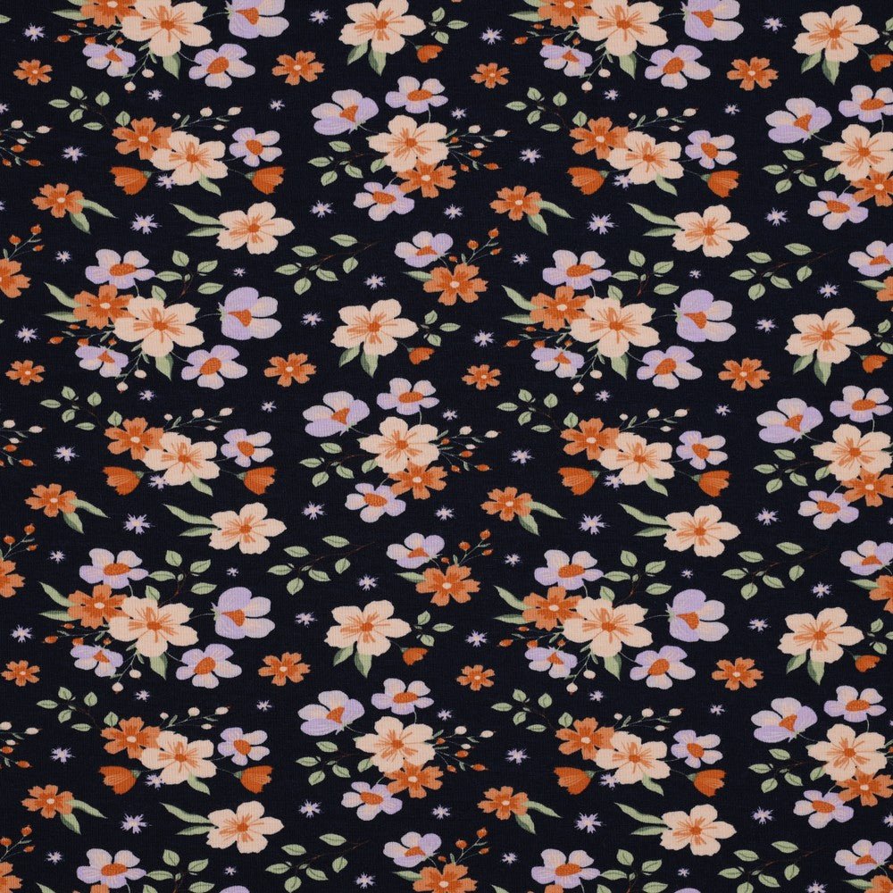 Kokvilnas trikotāža - mazi ziedi 220 g/m²