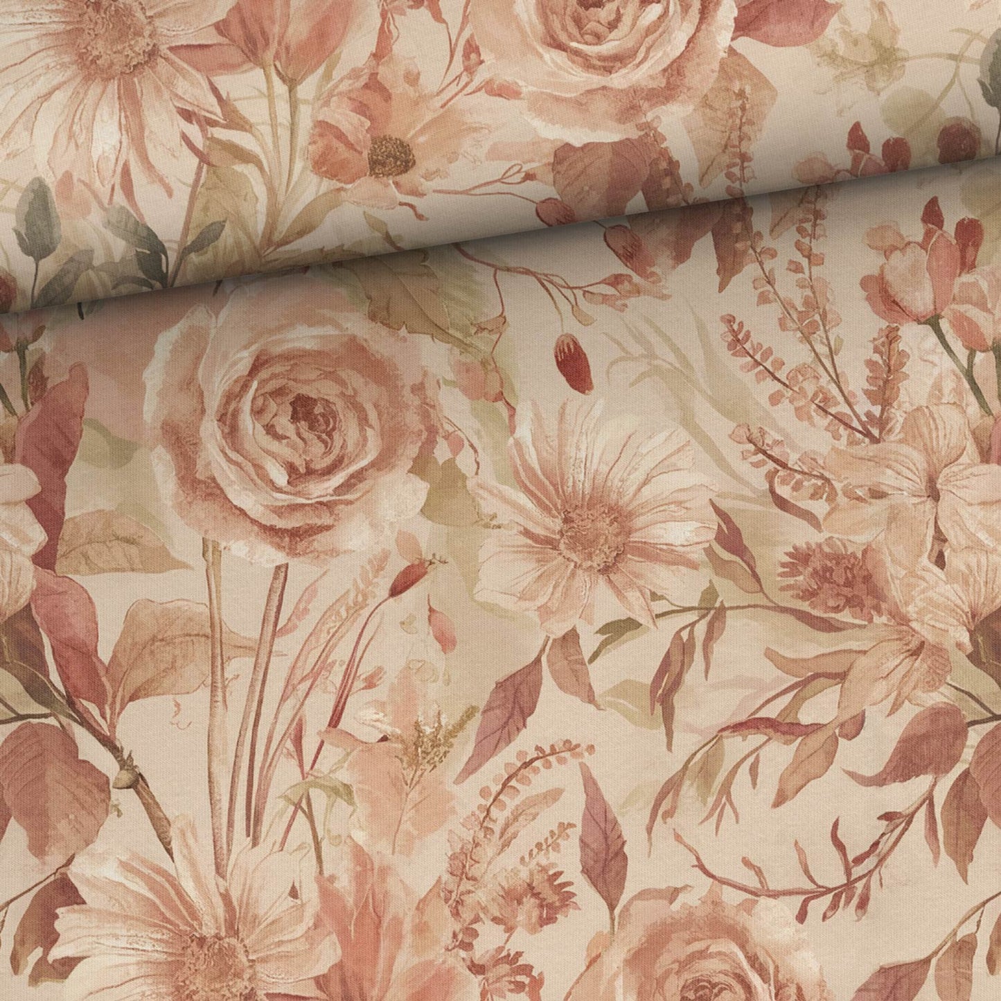 Attēls ar Kokvilnas trikotāža - rudens ziedu motīvs 200 g/m² – pieejams Šarlotes audumi