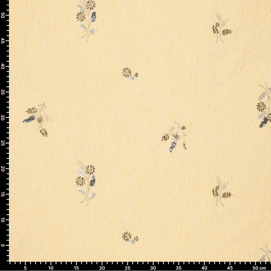 Tissu de chemise en élasthanne, jaune rayé avec perles brodées, 135 g/m² – disponible chez Šarlotes audumi