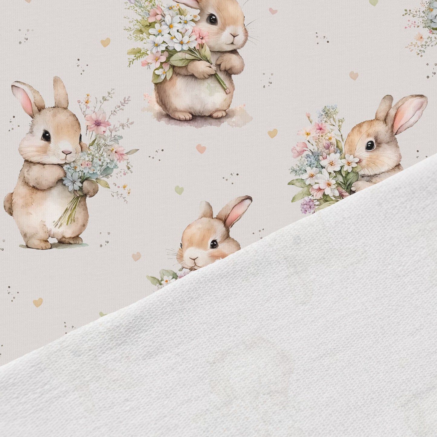 Cotton loop knit - bunnies with flowers 250 g/m²