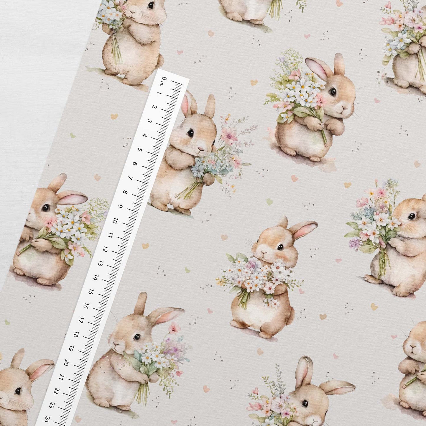 Cotton loop knit - bunnies with flowers 250 g/m²
