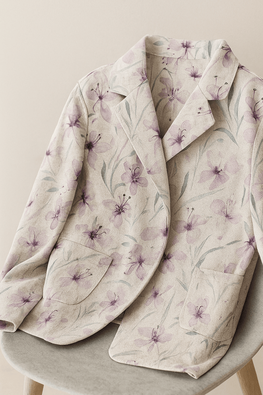 Lins ar viskozi - lillā ziedi 200 g/m²