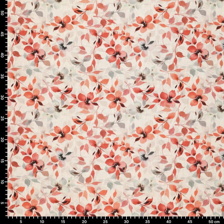 Lins ar viskozi - oranži ziedi 120 g/m²