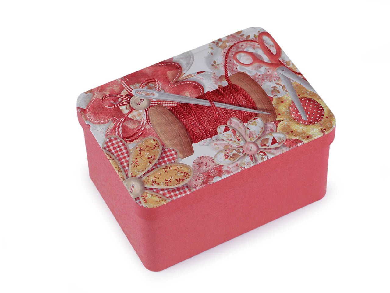 Metallkästchen in Rosa mit Deckel zur Aufbewahrung von Beschlägen, Knöpfen und Perlen