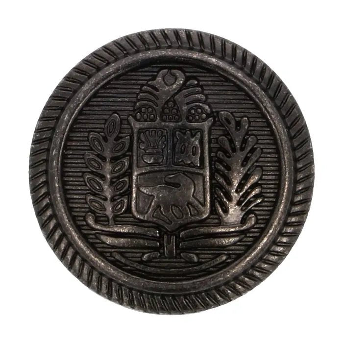 Image avec bouton en métal à motif de blason 15 mm, couleur argent antique – disponible chez Šarlotes audumi