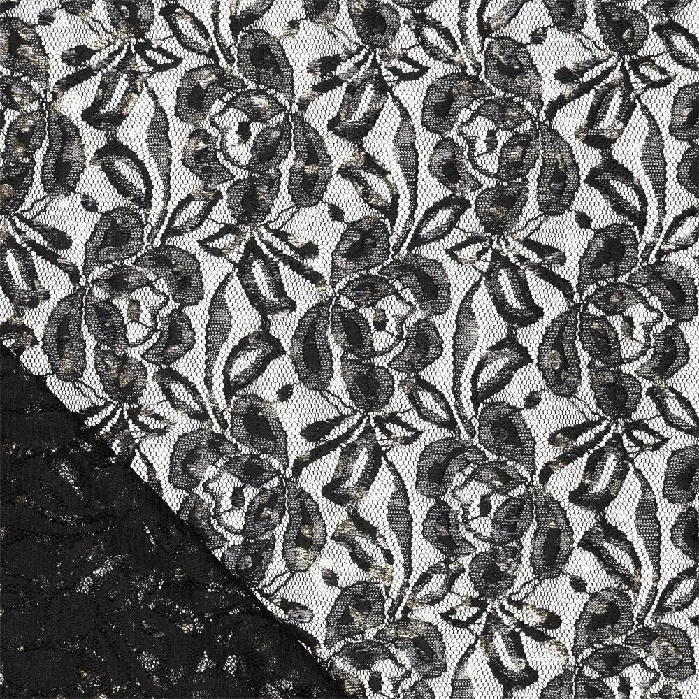 Image du tissu en dentelle « Lauren Foil Lace » – noir 140 g/m² – disponible chez Šarlotes audumi