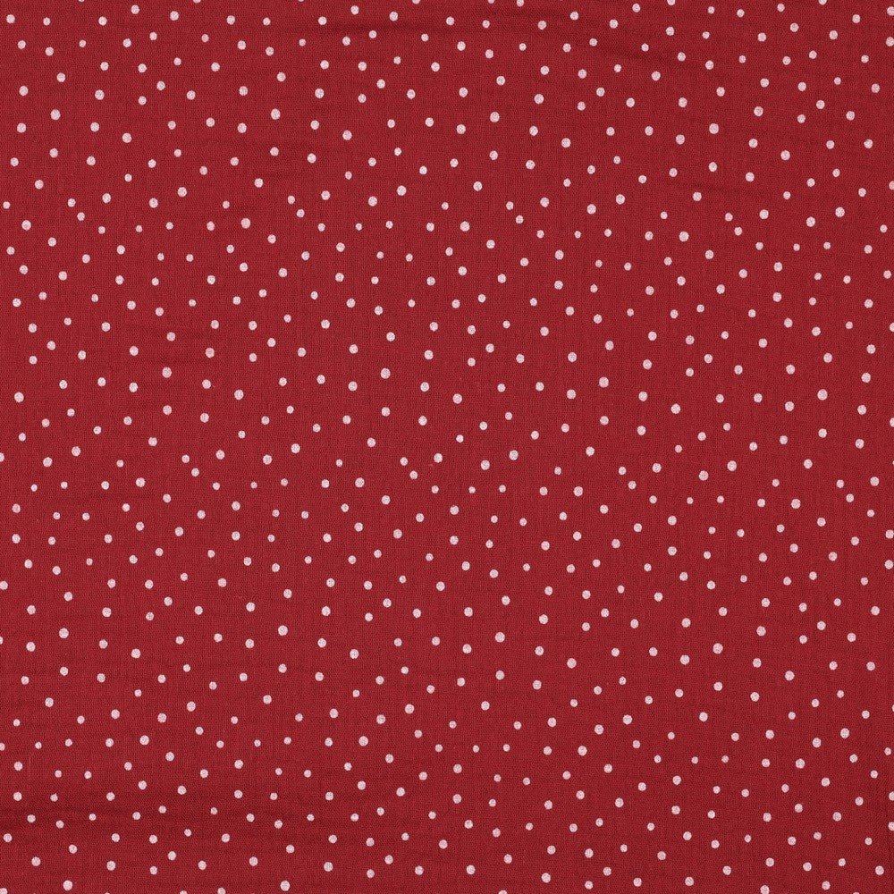 Image avec mousseline à pois sur fond rouge foncé 125 g/m² – disponible chez Šarlotes audumi