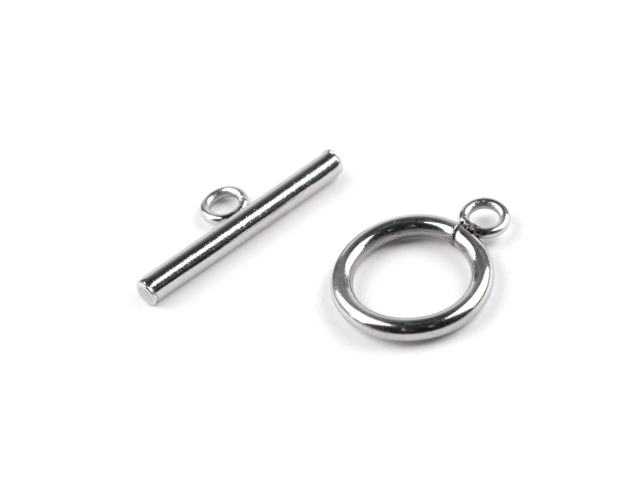 Image avec fermoir Toggle en T en acier inoxydable pour bijoux Ø14 mm – 2 pièces – disponible en ligne chez Tissus de Charlotte