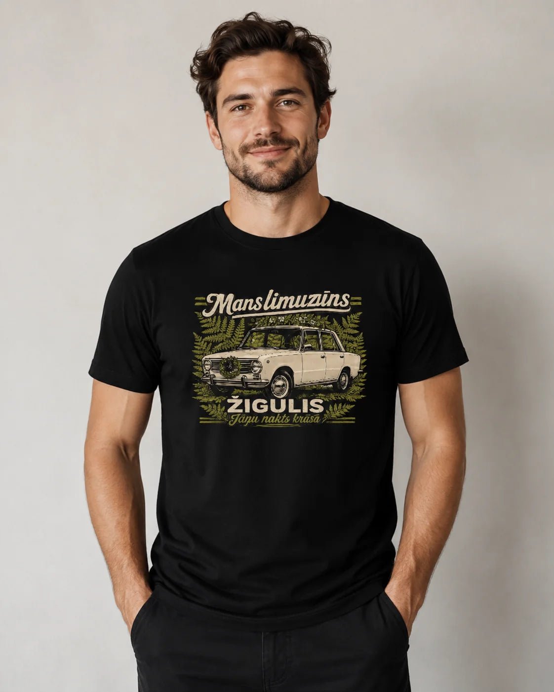 Image of organic cotton T-shirt "Žigulis" available at Šarlotes audumi
