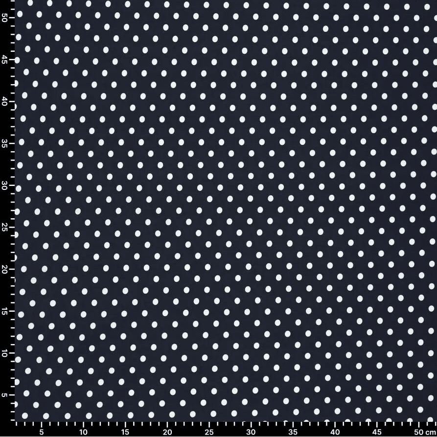Image de tissu lycra pour maillot de bain à pois sur fond bleu foncé 155 g/m² – disponible chez Šarlotes audumi