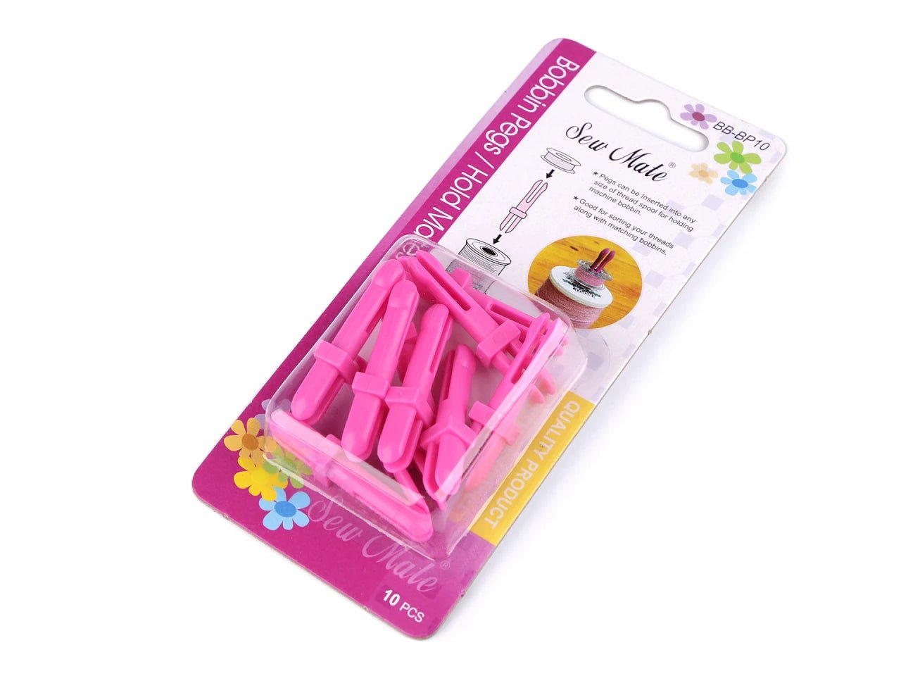 Attēls ar Plastmasas spolīšu turētājs (10 gab.) – ērts palīgs diegu uzglabāšanai – pieejams Šarlotes audumi